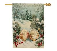Drapeaux de maison nautilus vintage de Noël 71 x 101,6 cm double face pour l'extérieur, plage rétro, vie marine, drapeau vertical standard en toile pour maison, vacances, plage, devant cour