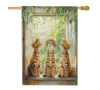 Drapeaux de maison pour chat Spring Bengal 71 x 101 cm double face pour extérieur, fenêtre en pot, plante en pot, chaton, drapeau vertical standard, drapeau imprimé amusant pour animal de compagnie