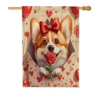 Drapeaux de maison pour chien Corgi de Saint-Valentin 71 x 101,6 cm double face pour extérieur, lettres d'amour chiot en toile verticale standard, drapeaux de maison, amant, décoration de cour