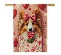 Drapeaux de maison pour chien de berger des Shetland de Saint-Valentin 71 x 101,6 cm double face pour extérieur, lettres d'amour, chiot en toile verticale standard, drapeaux de maison, amant