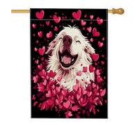 Drapeaux de maison pour chien des Pyrénées 71 x 101 cm double face pour l'extérieur, motif cœur amusant chiot vertical standard en toile pour maison, amant, animal domestique, décoration de cour