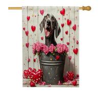 Drapeaux de maison pour chien Dogue Allemand 71 x 101,6 cm double face, roses en bois de Saint-Valentin, drapeaux standard en toile de jute pour maison, arrière-cour pour animaux de compagnie