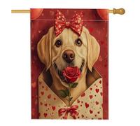 Drapeaux de maison pour chien Labrador Retriever de la Saint-Valentin 71 x 101,6 cm double face pour extérieur, lettre d'amour chiot en toile verticale standard, drapeau imprimé pour la maison, amant