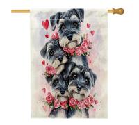 Drapeaux de maison pour chien Schnauzer 71,1 x 101,6 cm double face, pour la Saint-Valentin, drôles et mignons en toile de jute standard, drapeaux de maison, drapeaux de jardin pour animaux de