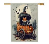 Drapeaux de maison renards d'Halloween 71,1 x 101,6 cm double face pour extérieur, carrosse de citrouilles standard en toile de jute standard, drapeaux d'animaux de jardin pour décoration extérieure