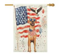 Drapeaux de maison Rhodesian Ridgeback du 4 juillet - 71 x 101 cm - Double face pour l'extérieur, 250 ans - Drapeau vertical en toile - Drapeau patriotique pour l'avant de la cour