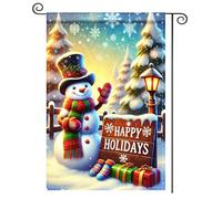 Drapeaux De Maison Scène Du Bonhomme De Neige « Joyeuses Fêtes » Bannière Double Face Éclatantes 30X45Cm Drapeau De Jardin Pour Vacances Plage