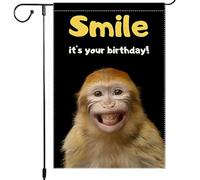 Drapeaux De Maison Souriez D'Anniversaire ! C'Est Votre Anniversaire ! Singe Rigolo Bannière Éclatantes Durable 30X45Cm Drapeau De Jardin Pour Dortoirs Plage