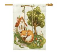 Drapeaux de maison Spring Fox 71,1 x 101,6 cm double face pour extérieur, balançoire de ferme, animal animal, toile verticale, drapeau imprimé amusant pour la cour