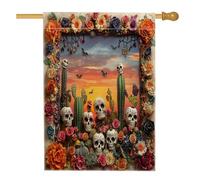 Drapeaux de maison squelette occidentaux d'Halloween 71 x 101,6 cm double face pour l'extérieur, crâne du désert tropical mexicain en lin vertical, drapeau imprimé cactus avant cour arrière