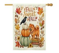 Drapeaux de maison verticaux à l'aquarelle de Chow Chow Chow Dog avant cour arrière 71,1 x 101,6 cm double face pour extérieur, livre citrouille d'automne imprimé drapeau maison, décoration extérieure