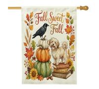 Drapeaux de maison verticaux à l'aquarelle pour chien havanais - 71,1 x 101,6 cm - Double face pour l'extérieur, citrouille d'automne - Drapeau imprimé pour la maison - Décoration extérieure cool