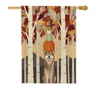 Drapeaux de maison verticaux amusants en forme de loup - 71,1 x 101,6 cm - Double face pour l'extérieur, la forêt d'automne et la faune - Drapeau imprimé pour la maison - Bouleau naturel - Décoration