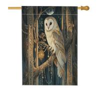 Drapeaux de maison verticaux amusants pour Halloween - Motif hibou - En lin - 71 x 101 cm - Double face pour l'extérieur, arbre de forêt magique - Drapeau à motif de maison
