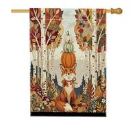 Drapeaux de maison verticaux amusants renards pour cour, cour, 71 x 101,6 cm, double face pour extérieur, forêt d'automne, faune sauvage, maison, bouleau naturel, décoration extérieure