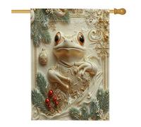 Drapeaux de maison verticaux en lin de 71 x 101 cm double face pour l'extérieur, motif grenouilles de Noël amusant en relief 3D, drapeau imprimé animal maison extérieur
