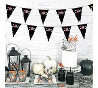 Drapeaux de Motifs tête de mort écharpe rouge Fanion Guirlande Fanions Drapeau Triangulaire pour Chambre d'enfant,fête Décoration de Jardin extérieur pour décoration de d'Halloween (Black, 25x35x1 cm)