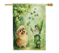 Drapeaux de niche pour chien de la Saint-Patrick - 71,1 x 101,6 cm - Double face - Nains de trèfle pour l'avant et la cour - Drapeaux verticaux en toile de jute pour animaux domestiques - Décoration