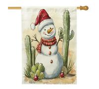 Drapeaux de Noël amusants de maison de bonhommes de neige 71,1 x 101,6 cm double face pour l'extérieur, cactus du désert de Noël, drapeaux verticaux en toile de lin, drapeaux de maison, drapeau