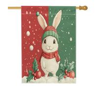 Drapeaux de Noël amusants pour maison de lapin - 71,1 x 101,6 cm - Pour l'extérieur, la neige - Animaux mignons - Drapeaux verticaux standard en lin - Décoration extérieure imprimée
