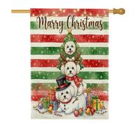 Drapeaux de Noël bichon bichon frisé pour maison de chien 71,1 x 101,6 cm pour l'extérieur, drapeaux verticaux de Noël amusants en lin rouge, vert, décoration extérieure imprimée