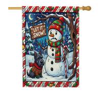 Drapeaux de Noël d'hiver avec bonhomme de neige terrier écossais 71,1 x 101,6 cm pour extérieur, drapeaux verticaux en lin standard de Noël funky, drapeaux verticaux en lin pour vacances, devant cour