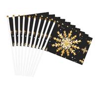 Drapeaux de Noël dorés avec imprimé flocon de neige - Polyvalents - Pour fête, défilé, célébration, vacances, mariage, décoration d'intérieur