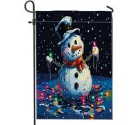 Drapeaux de Noël en forme de bonshommes de neige fondants, 30,5 x 45,7 cm, double face pour l'extérieur, motif enneigé amusant de dessin animé, drapeaux de maison, drapeaux d'hiver pour cour, jardin