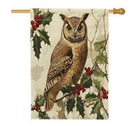 Drapeaux de Noël en forme de chouette pour nichoir - 71,1 x 101,6 cm - Double face pour l'extérieur, branche d'arbre de Noël vintage - Toile verticale - Drapeaux d'intérieur - Drapeau imprimé pour