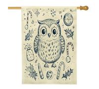Drapeaux de Noël en forme de hibou pour nichoir - 71,1 x 101,6 cm - Double face pour l'extérieur, dessin animé amusant - Toile verticale - Pour la maison, l'hiver et la cour