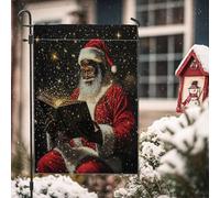 Drapeaux de Noël noirs de Père Noël de 30,5 x 45,7 cm double face pour extérieur, drapeaux de Noël fantastiques afro-américains standard en toile pour l'extérieur, les vacances, la cour, la pelouse