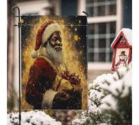 Drapeaux de Noël noirs de Père Noël de 30,5 x 45,7 cm pour l'extérieur, drapeaux verticaux de Noël afro-américains standard en lin, vacances, avant, cour, pelouse, décoration extérieure