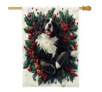 Drapeaux de Noël Terre-Neuve pour maison de chien 71 x 101,6 cm double face pour l'extérieur, motif houx de Noël amusant en toile verticale, drapeau imprimé pour la maison, le devant de la cour