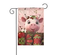 Drapeaux de patio imprimés double face de vaches et de fraises - Convient pour toutes les saisons et festivals, parfait pour le jardin, la terrasse
