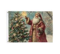 Drapeaux de Père Noël pour extérieur, sapin de Noël, étoile de Noël, panneaux décoratifs avec œillets pour balcon, terrasse, jardin, entrée, maison, 6,1 x 0,9 m