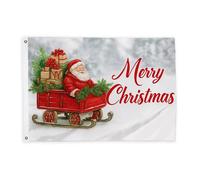 Drapeaux de Père Noël pour extérieur, traîneau festif de Noël, drapeaux rouges avec bannière en corde, décoration d'extérieur résistante à la décoloration pour porche, balcon, terrasse, patio - 0,9 x