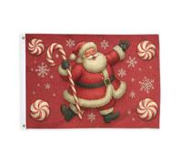 Drapeaux de Père Noël pour l'extérieur, canne à sucre d'orge, menthe poivrée, décoration d'extérieur résistante à la décoloration pour porche, balcon, terrasse, patio - 0,9 x 1,5 m