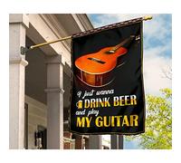 Drapeaux De Pirate Coupe-Vent Et Étancheune Drapeau De Jardin Drôle Jardin Signe Décoration Pour Patio Pelouse Balcon Guitare Je Veux Juste Boire De La Bière Et Jouer De La Guitare M