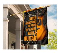 Drapeaux De Pirate Coupe-Vent Et Étancheune Drapeaux De Vacances Drôle Jardin Signe Décoration Pour Balcon Porche Maison Guitare : Ne Sous-Estimez Jamais Le Pouvoir D'Une Fille Avec Une Guitare S