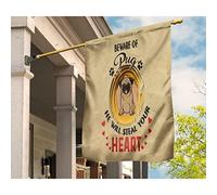 Drapeaux De Pirate Double Face Jardin Signe Coupe-Vent Et Étancheune Drapeau De Jardin Décoration Pour Patio Extérieure Pelouse Attention À Pug, Il Vous Fera Chavirer Le Cœur. S