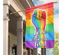 Drapeaux De Pirate Drapeau De Décoration Double Face Jardin Signe Décoration Pour Patio Porche L'Amour Triomphe Toujours. Main Dans La Main. Mois Des Fiertés Lgbt, Cadeau Pour Couples Lgbt. M