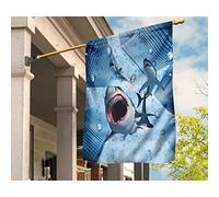 Drapeaux De Pirate Drôle Drapeau De Jardin Drapeau De Décoration Décoration Pour Maison Balcon Patio Un Requin Prédateur En Colère Dans La Ville, Un Bâtiment Dans L'Océan S