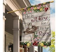 Drapeaux De Pirate Durable Drapeau De Jardin Drapeaux De Vacances Croix Et Fleurs. Il N'Est Plus Là, Car Il Est Ressuscité. Pâques ! Décoration De Jardin Commémorative Pour Un Disciple De Jésus. S