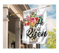 Drapeaux De Pirate Supérieure Drapeau De Décoration Coupe-Vent Et Étancheune Drapeaux De Vacances Décoration Pour Pelouse Maison Il Est Ressuscité Fleurs Jésus Croix Léopard Motif De Pâques S