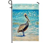 Drapeaux de plage amusants de 30,5 x 45,7 cm double face pour extérieur, mer, océan, côtière, mouette standard en toile de jute standard, drapeau de pelouse, oiseau, arrière-cour, petite maison