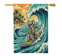 Drapeaux de plage amusants Koala Surf House 71,1 x 101,6 cm double face pour extérieur, été, plage, animaux côtiers, drapeau vertical standard en toile, drapeau imprimé vague cool avant cour