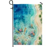 Drapeaux de plage d'été hippocampe de jardin 30,5 x 45,7 cm double face pour décoration extérieure, océan frais, vie marine côtière, avant cour, jardin, maison, mer, sous-marine, extérieur, petit