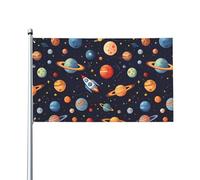 Drapeaux de planètes spatiales et de fusées 3 x 5 pieds, grande bannière de bienvenue, drapeau de jardin, décoration extérieure, drapeau pour maison, cour, fête