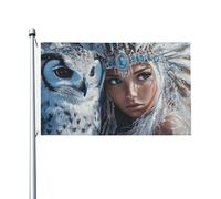 Drapeaux de princesse autochtone avec grands yeux hibou, bannière de vœux de saison avec œillets, décoration d'intérieur et d'extérieur