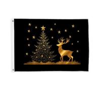 Drapeaux de renne pour extérieur, sapin de Noël festif avec étoiles dorées avec bannière en corde, décoration d'extérieur résistante à la décoloration pour terrasse, patio, camping, porche, 9,1 x 1,5